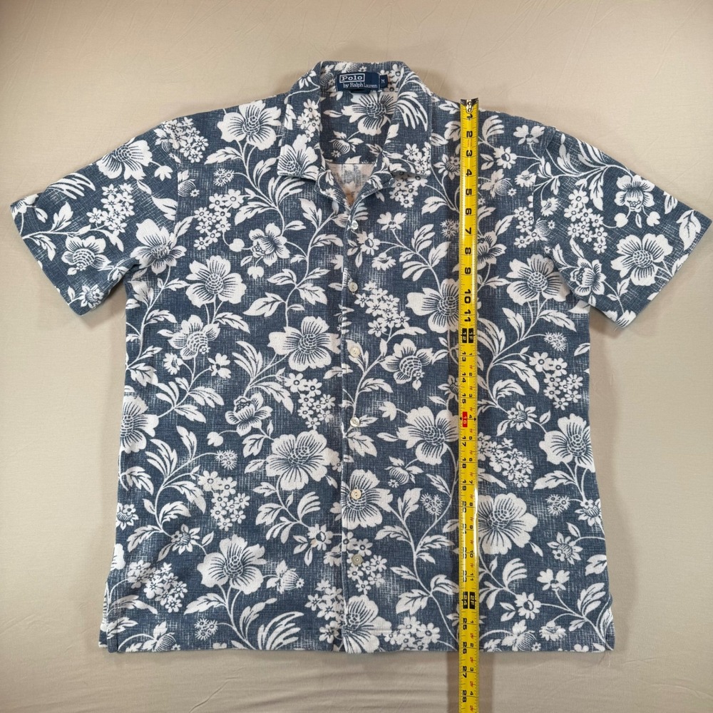 Polo Ralph Lauren Mens Medium Floral Shirt Cotton Blue White Short Sleeve - Picture 6 of 9